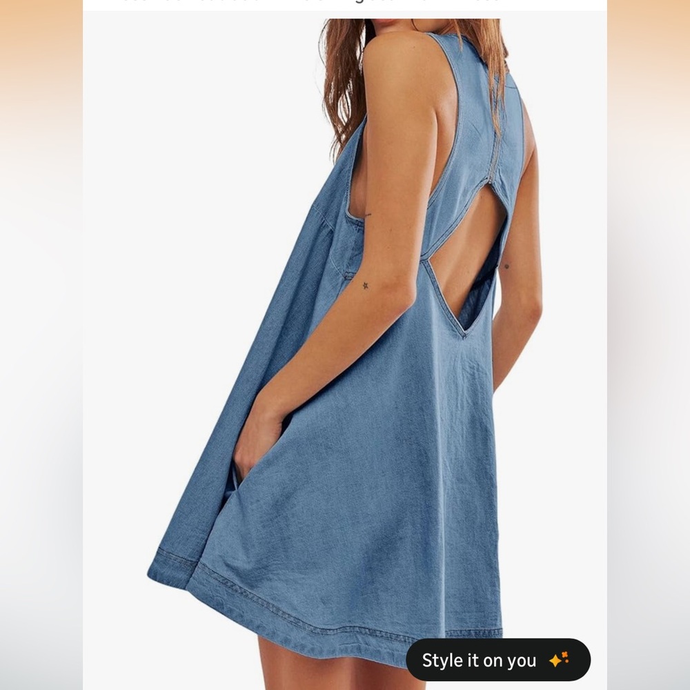 Light Blue Denim Back Cutout Mini Swing Dress - Picture 6 of 9